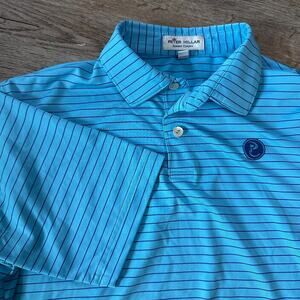 Peter Millar Summer Comfort Polo Boys Large 11/12 Striped Blue Short Sleeve Golf